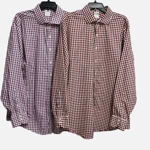 Lot Of 2 Brooks Brothers Red/Purple Gingham Check Long Sleeve Shirts Sz. 17.5-37